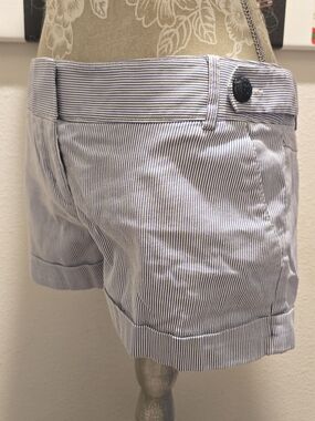 Express Size 4 Women's Pinstripe Cuffed Shorts - Blue & White